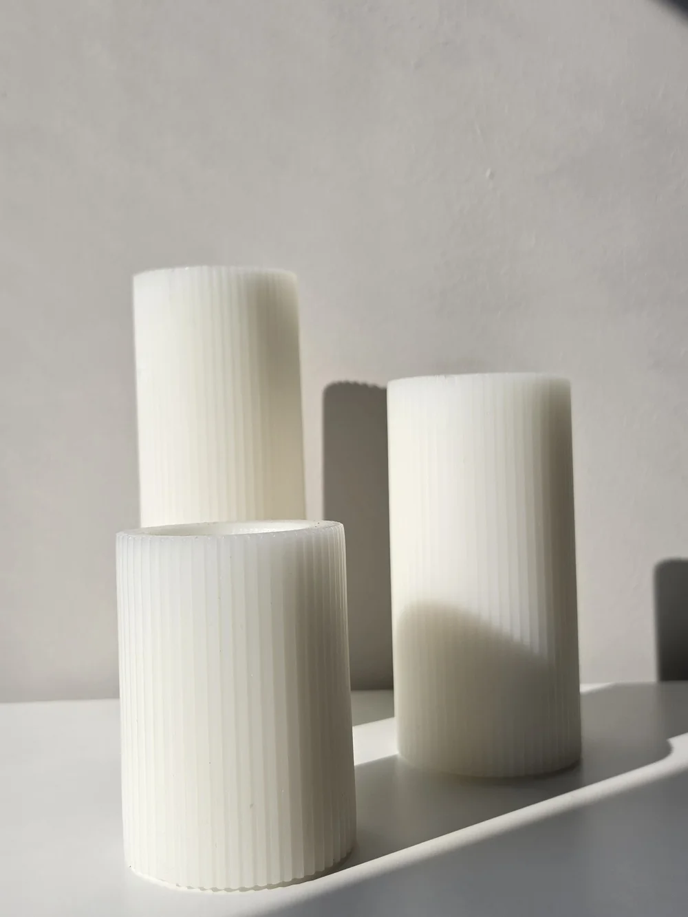 Unscented White Ribbed Pillar Candles - Set Of 3